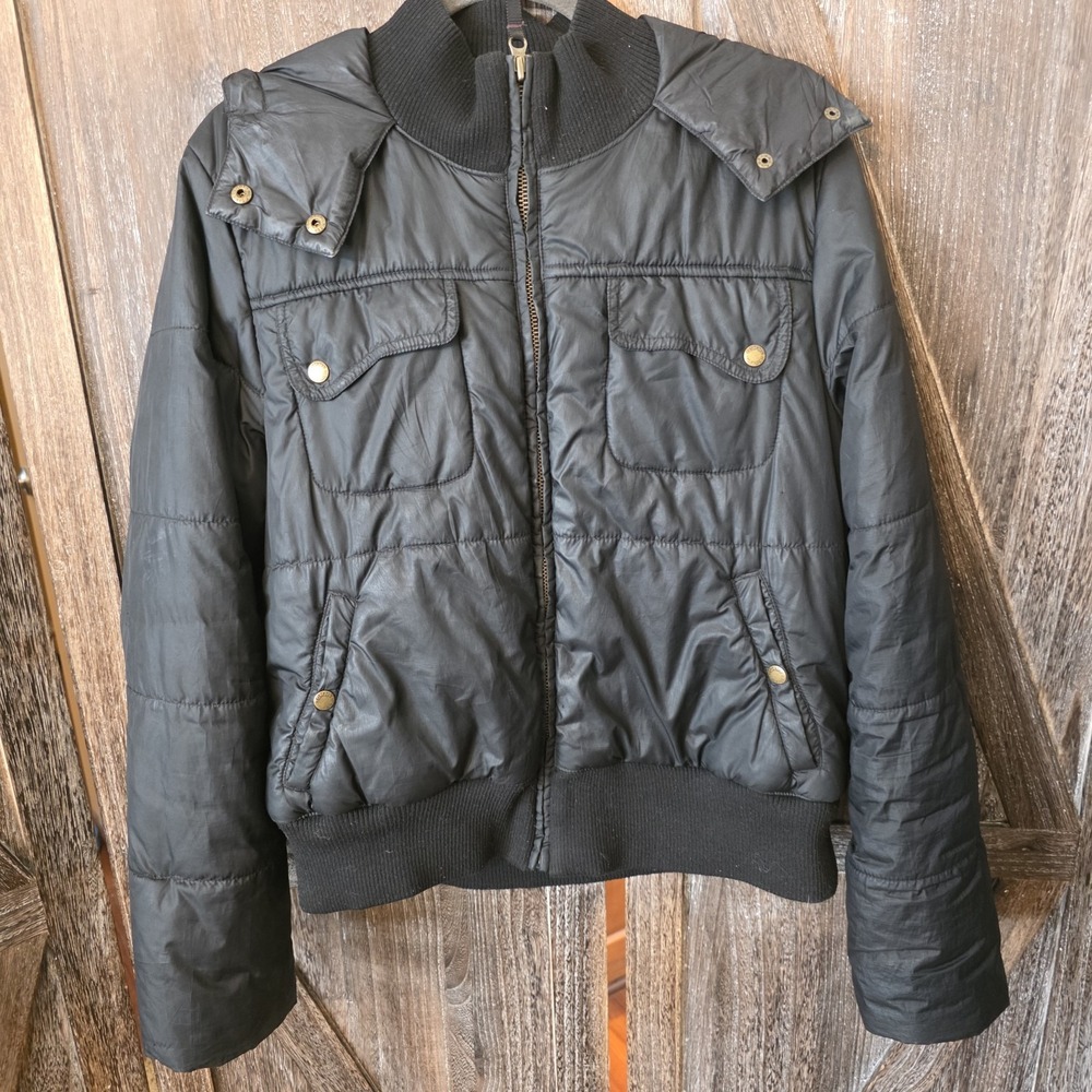 Tommy Hilfiger‎ Jacket Womens XL Black Full Zip Puffer Hooded Y2K Streetwear